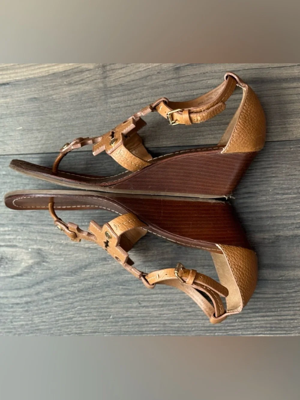 Tory Burch Chandler Brown/Tan Leather Logo Thong Sandals Size 7M